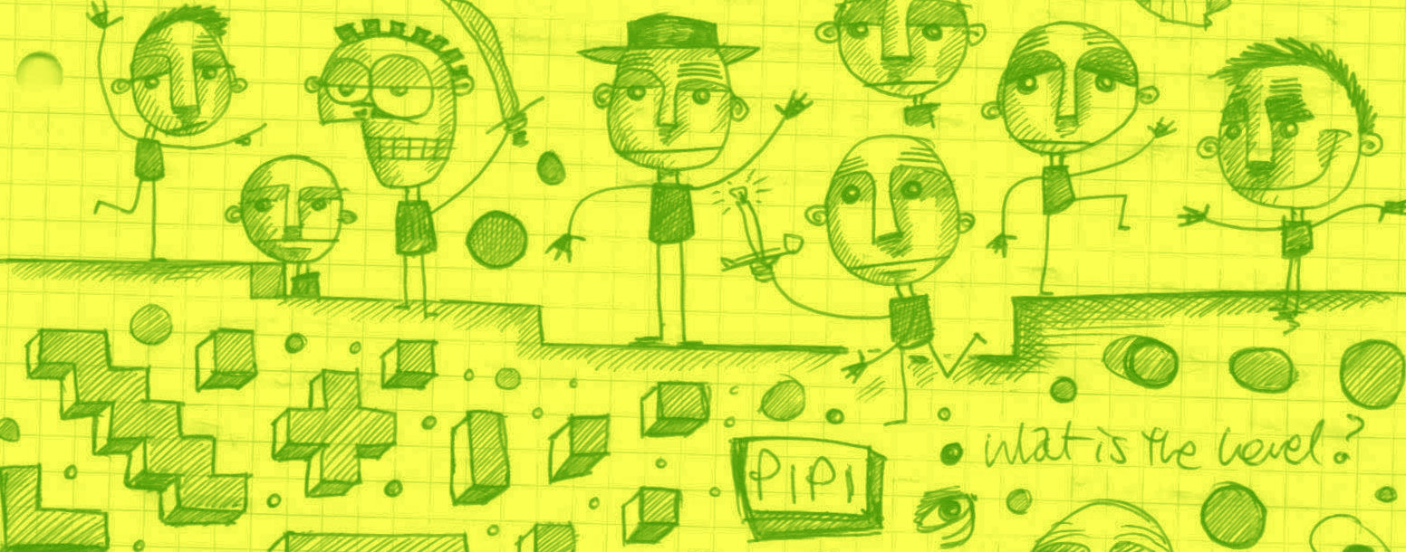 Some funny little men I’ve doodled this week (green on yellow)